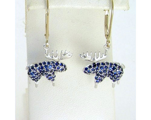 Blue sapphire moose earrings in 14kt white gold