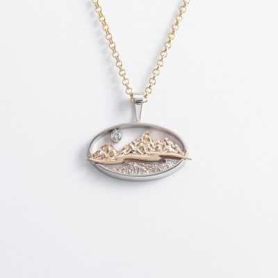 North wind teton pendant with 14kt white and yellow gold and diamond