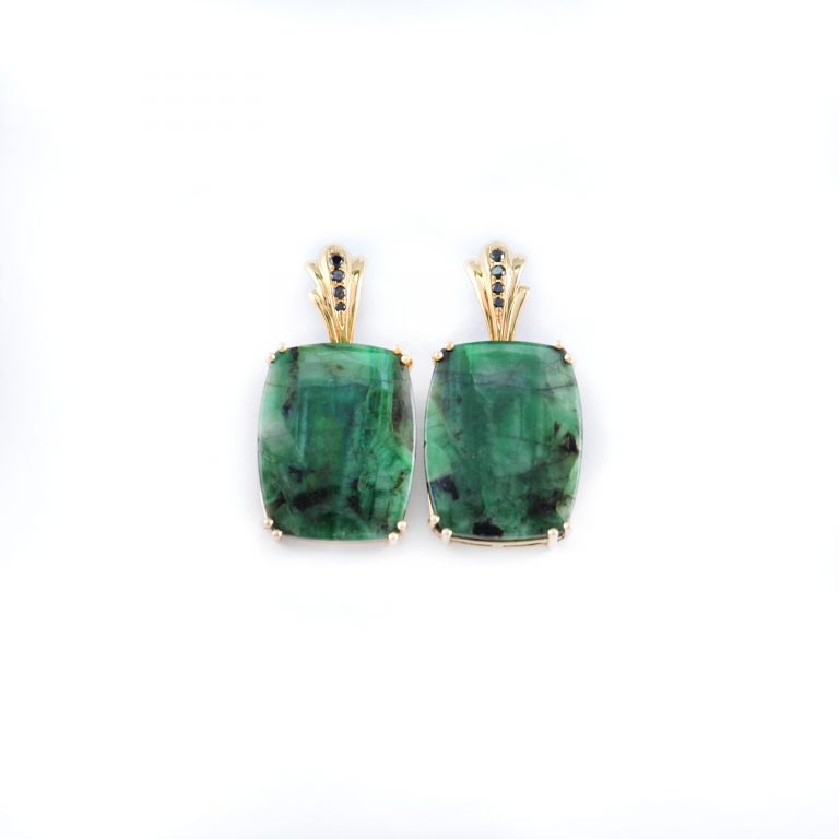 Emerald earrings with black diamond accents