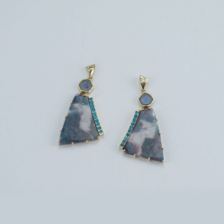 Paraiba earrings with apatite and diamond accents