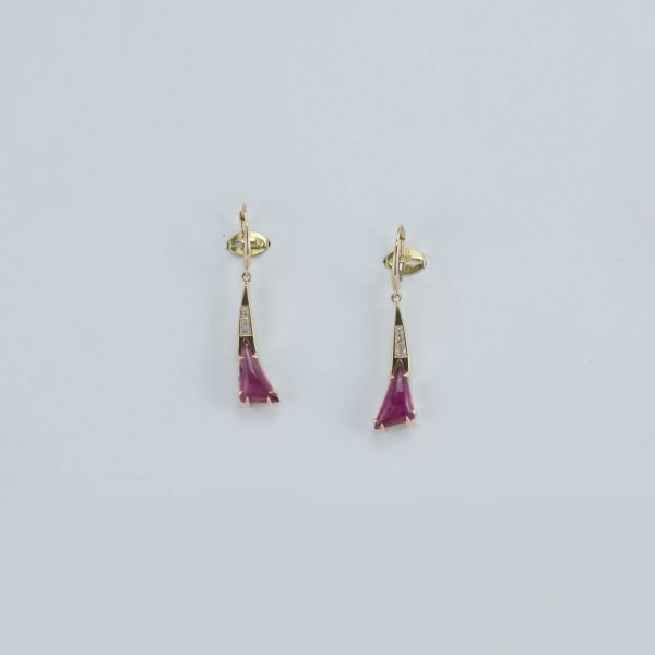 Pink tourmaline earrings with white sapphire accents and 14kt yellow gold