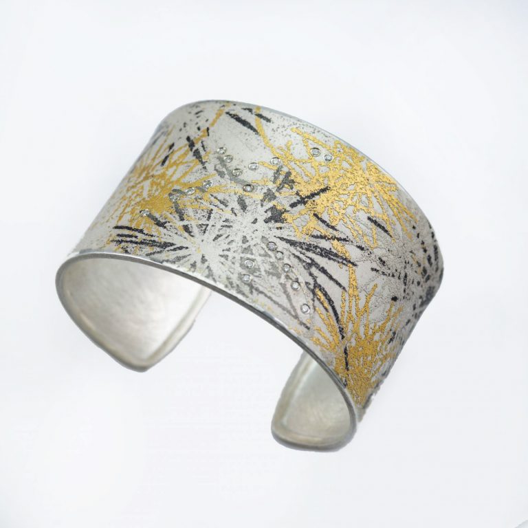 Peter Schmid cuff with silver, palladium, gold and diamonds