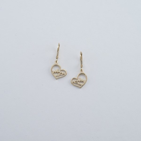 Teton heart earrings in 14kt yellow gold with leverbacks. Also available in 14kt white gold and sterling silver. There isn't a post earring.