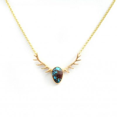 Blue oasis turquoise and antler necklace
