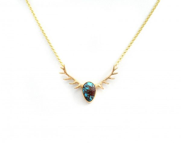 Blue oasis turquoise and antler necklace