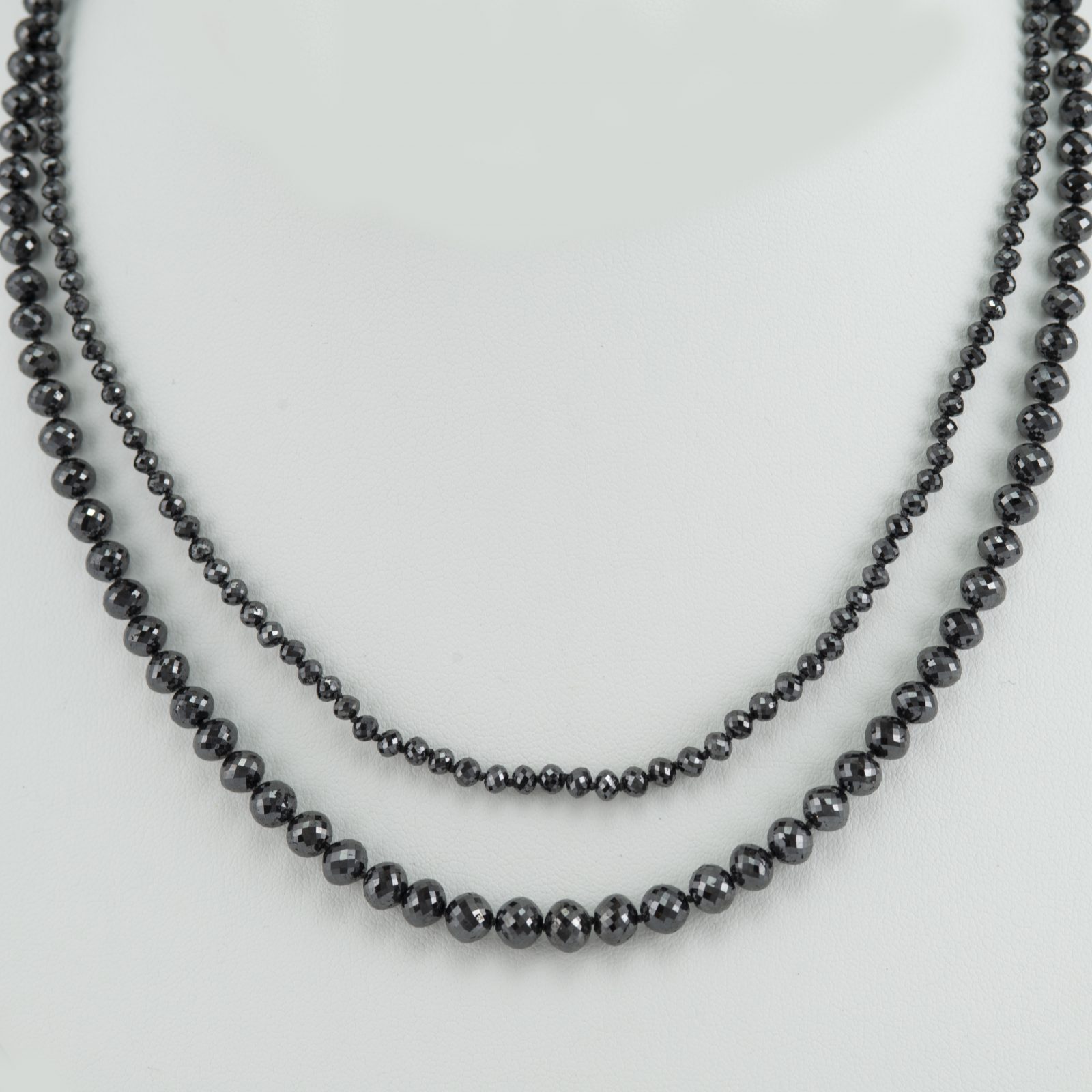 Black diamond necklaces with 14kt white or yellow gold clasp