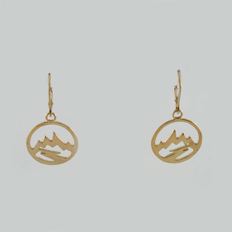 These are the Open Teton Earrings. They have been cast in 14kt yellow gold. We also offer these earrings in 14kt White Gold and Sterling Silver.