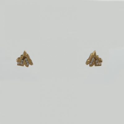 Grand Teton posts in 14kt yellow gold with White Diamonds. We also have yellow gold with blue diamonds, white with white, and white with blue.