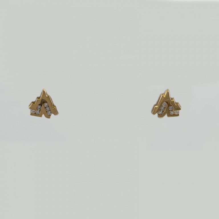 Grand Teton posts in 14kt yellow gold with White Diamonds. We also have yellow gold with blue diamonds, white with white, and white with blue.