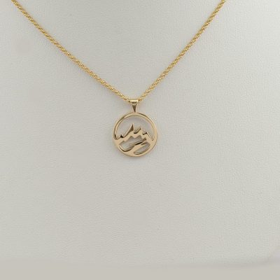 This is our Open Teton pendant in 14kt yellow gold. The chain is not included in the price of the gold pendants only the silver pendant.