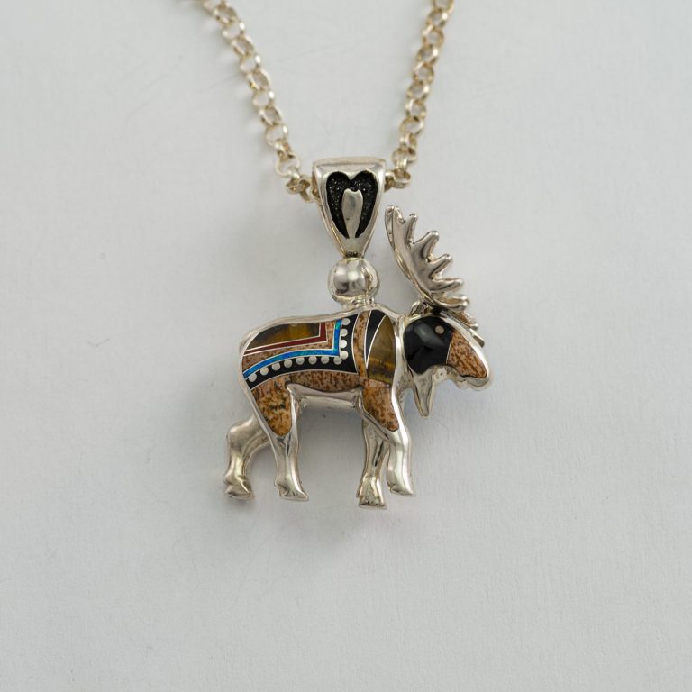 Silver Moose pendant with inlday