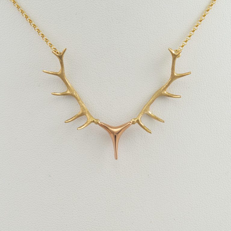 Gold Antler necklace with 14kt Rose gold accent. This is the large antler necklace.
