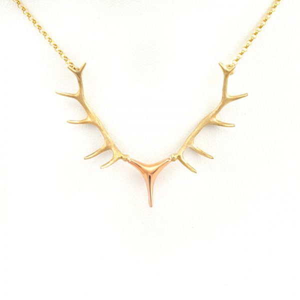 Gold Antler necklace with 14kt Rose gold accent. This is the large antler necklace.
