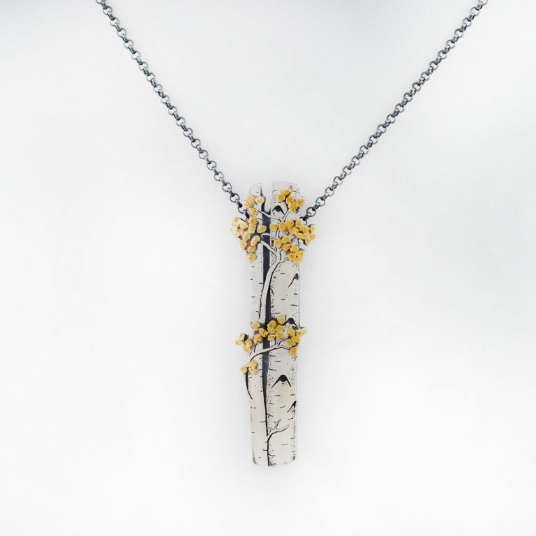 Small Aspen Pendant with Argentium Silver and Placer Gold. This pendant was designed and created by Wolfgang Vaatz. There is a larger version as well.