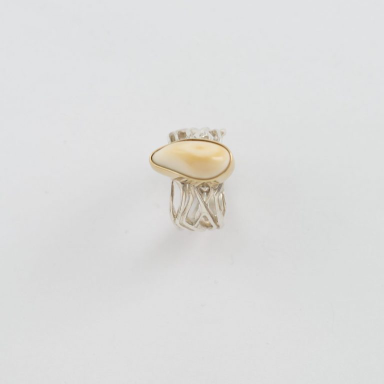Snake river ring with sterling, gold and ivory
