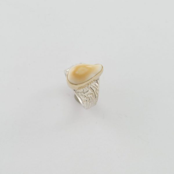 silver elk ivory ring with gold accents