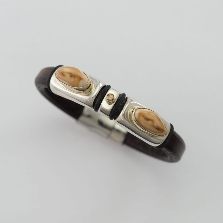 Double Elk Ivory and leather cuff