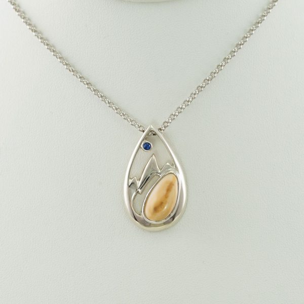 Silver Teton pendant with elk ivory and montana sapphire