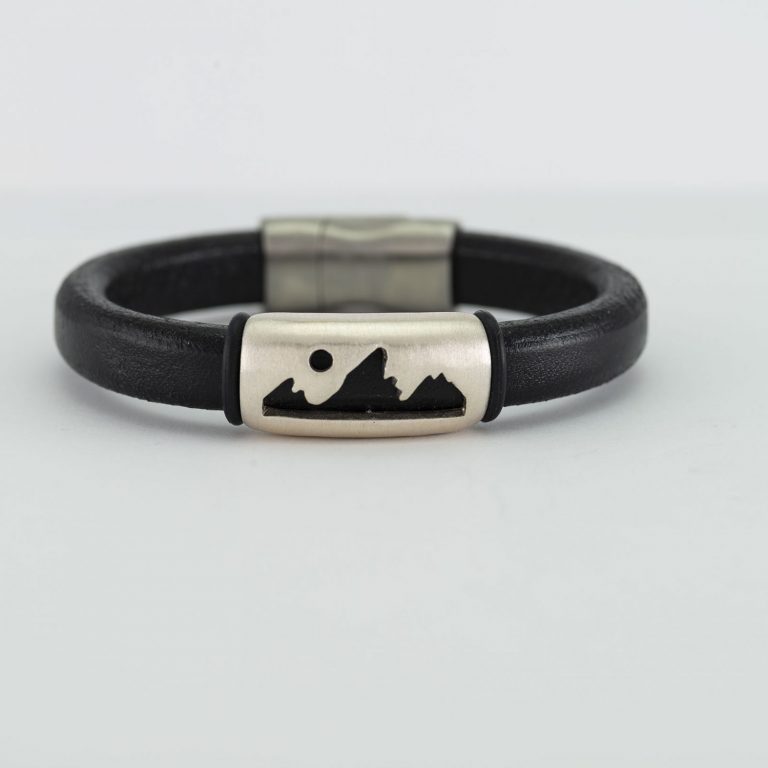 Black Teton bracelet with leather and sterling silver