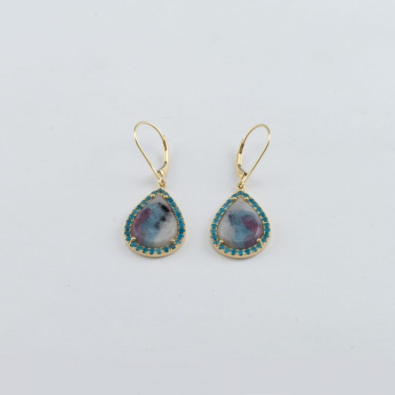 Paraiba tourmaline earrings with quartz and apatite