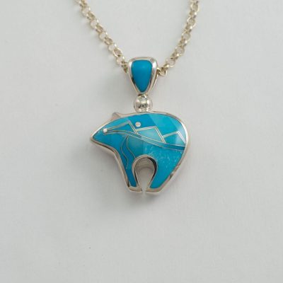 Turquoise bear in sterling silver that is reversible