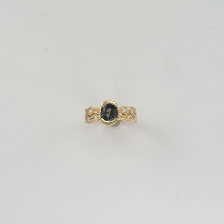 color change garnet ring with diamonds and gold