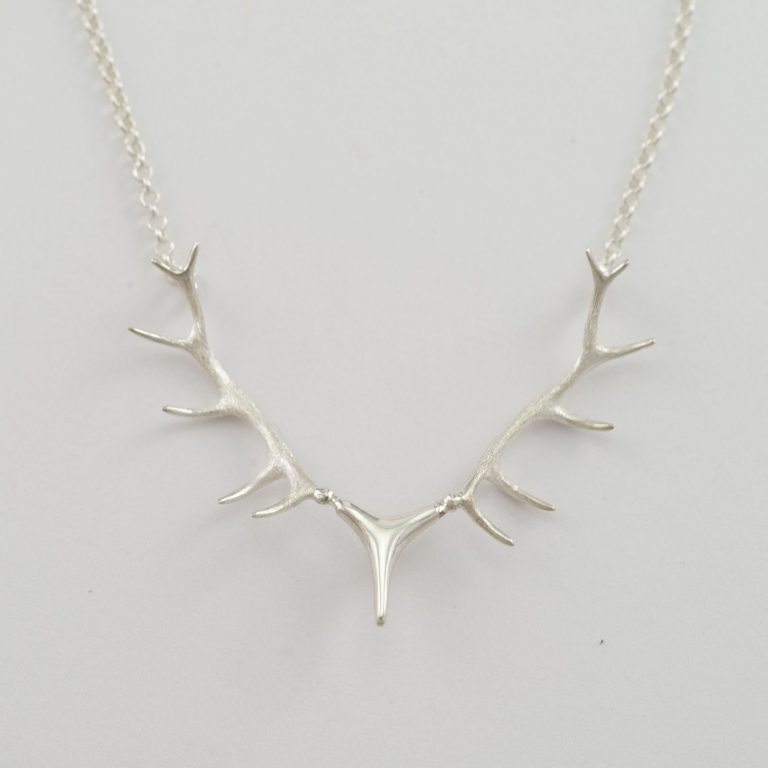 Silver antler pendant with chain