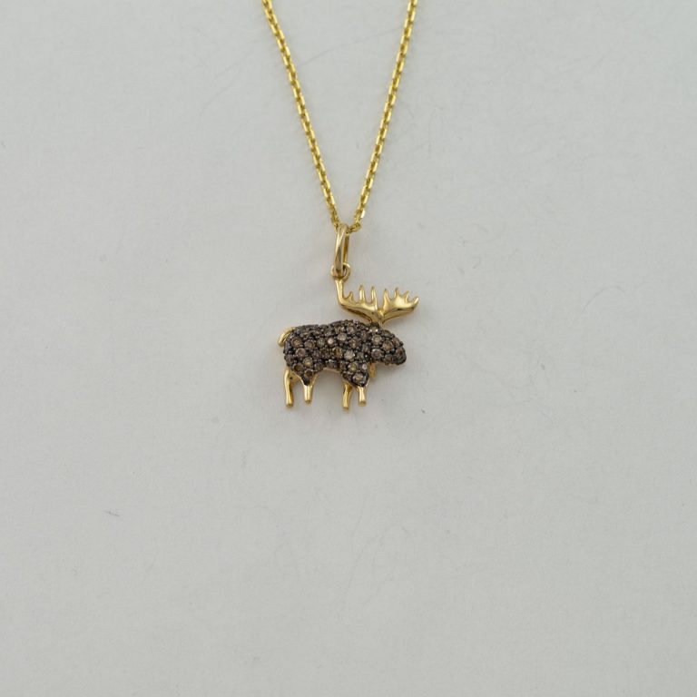 Chocolate moose pendant with diamonds and gold