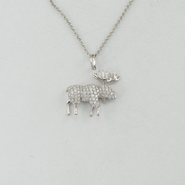 White diamond moose pendant in 14kt white gold