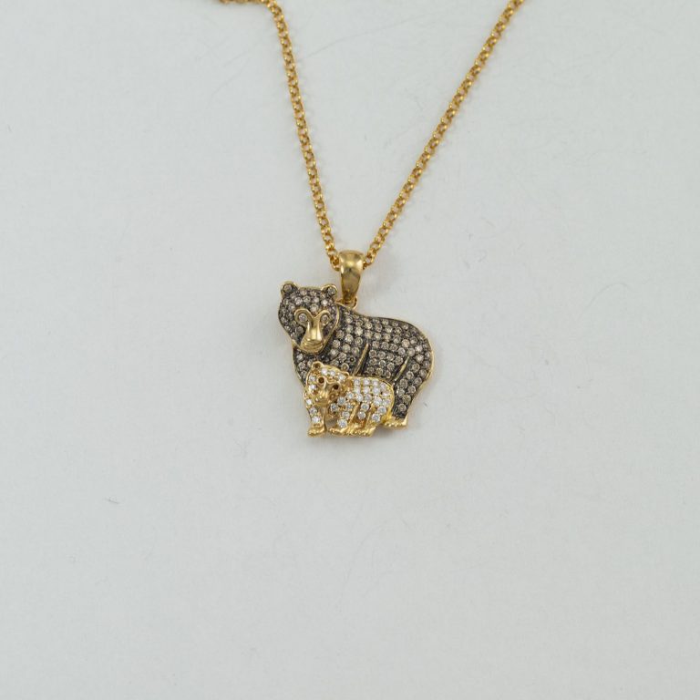 Bear and cub pendant with diamonds and gold