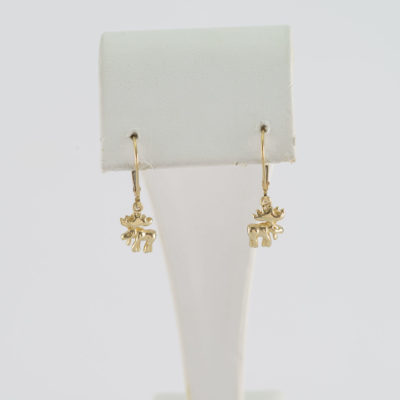 Small moose earrings in 14kt yellow gold with leverbacks