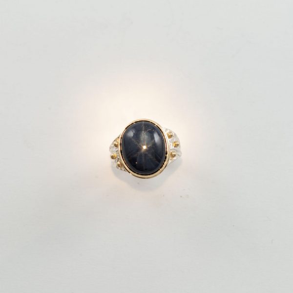 Men's sapphire ring with gold and silver