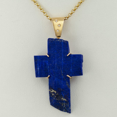 Lapis cross with gold and diamonds