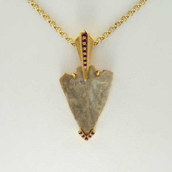 Apache arrowhead pendant with Rubies and Plated gold