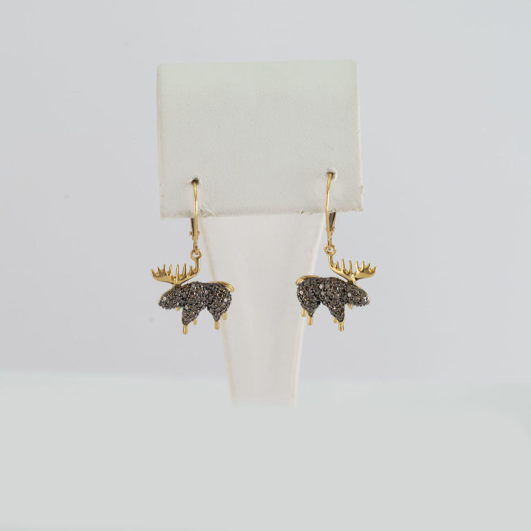 Yellow Gold moose earrings with chocolate diamonds