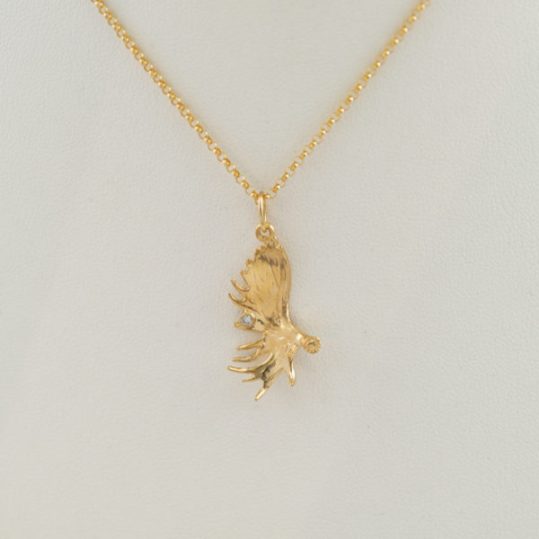 Gold Moose antler pendant with diamond accent
