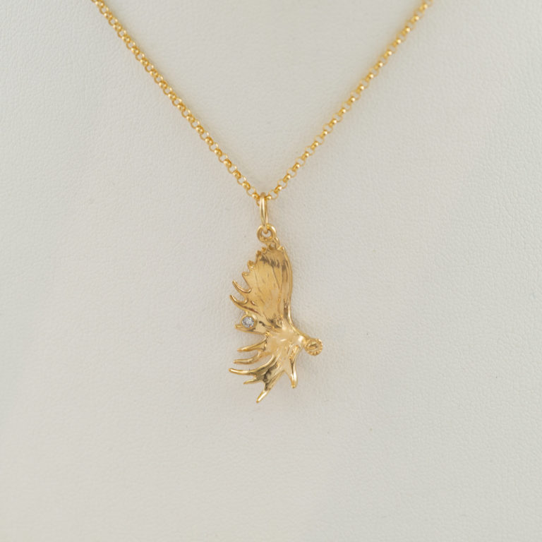 Gold Moose antler pendant with diamond accent