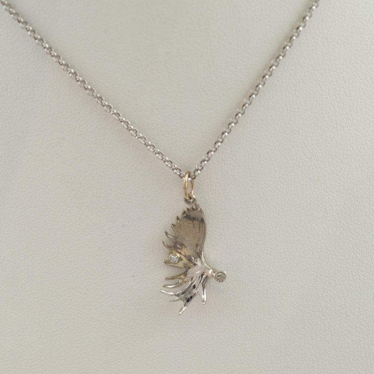 Moose antler pendant in 14kt white gold