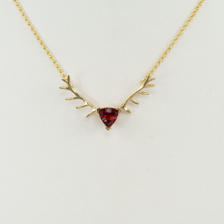 Garnet antler necklace with 14kt yellow gold.