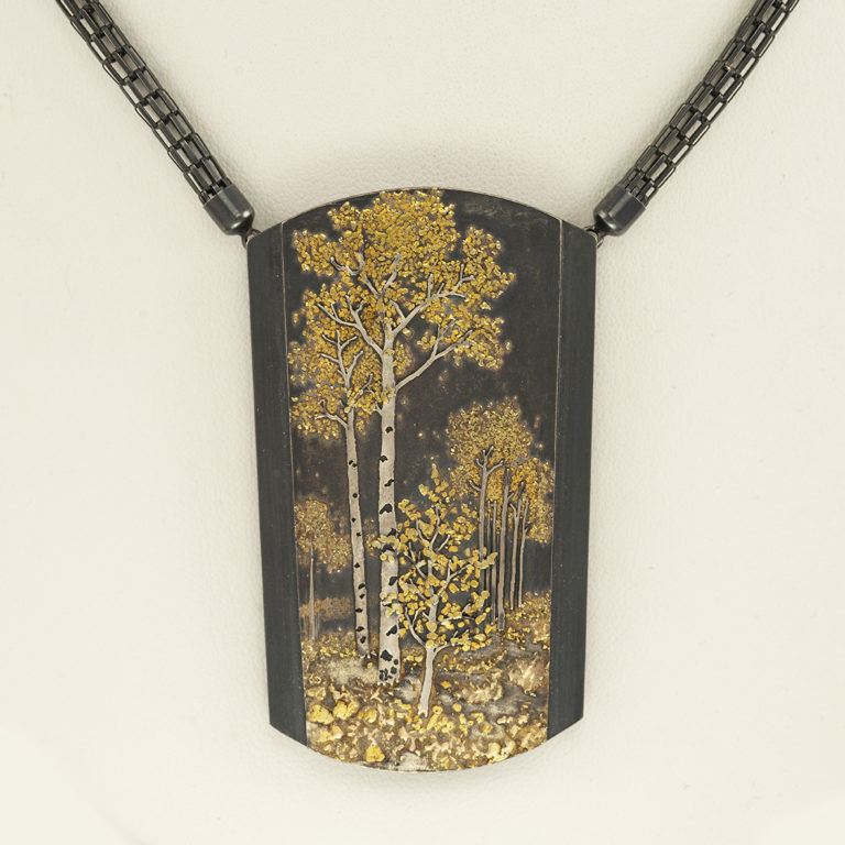Placer gold pendant with aspen trees by wolfgang vaatz