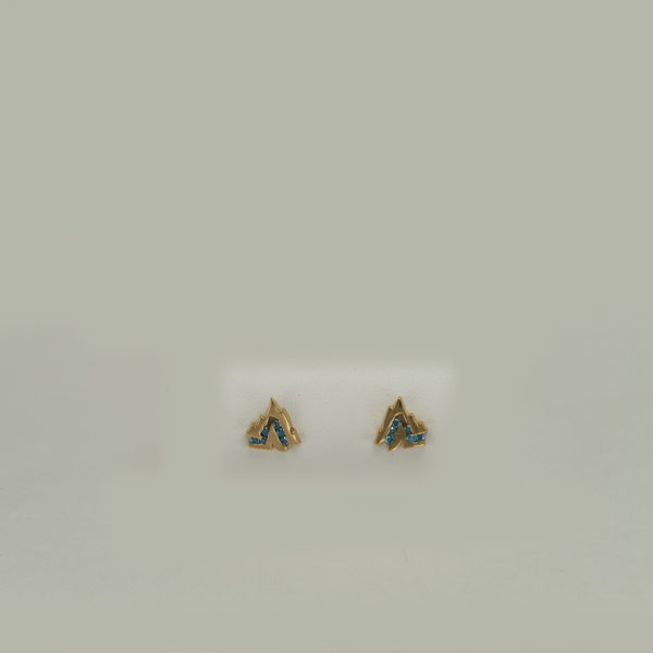 These teton diamond studs are cast in 14kt gold. The blue diamonds are channel set and there is a leverback version as well.