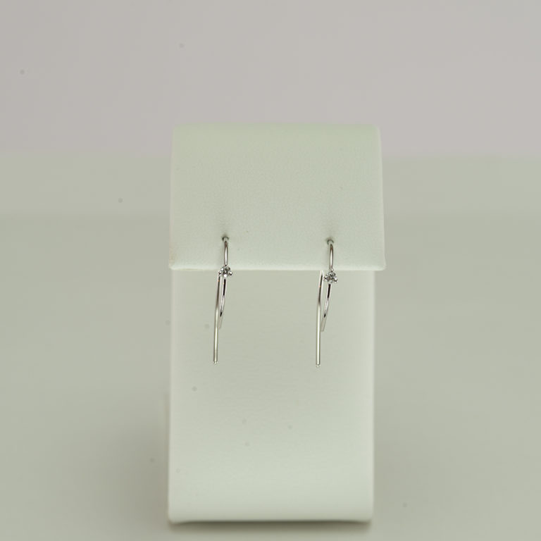 Here we have a wire hoop earring in 14kt white gold. Each hoop earring has a single brilliant-cut diamond. Also, available in 14kt yellow gold.