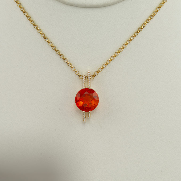Fire Opal Pendant with diamond accents
