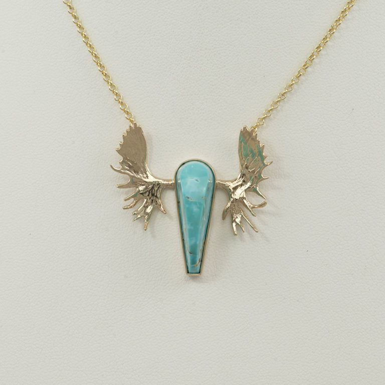 Stormy mountain turquoise moose paddle necklace