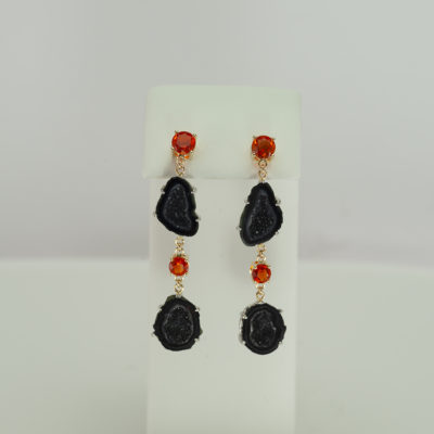 Fire opal and druzy agate earrings