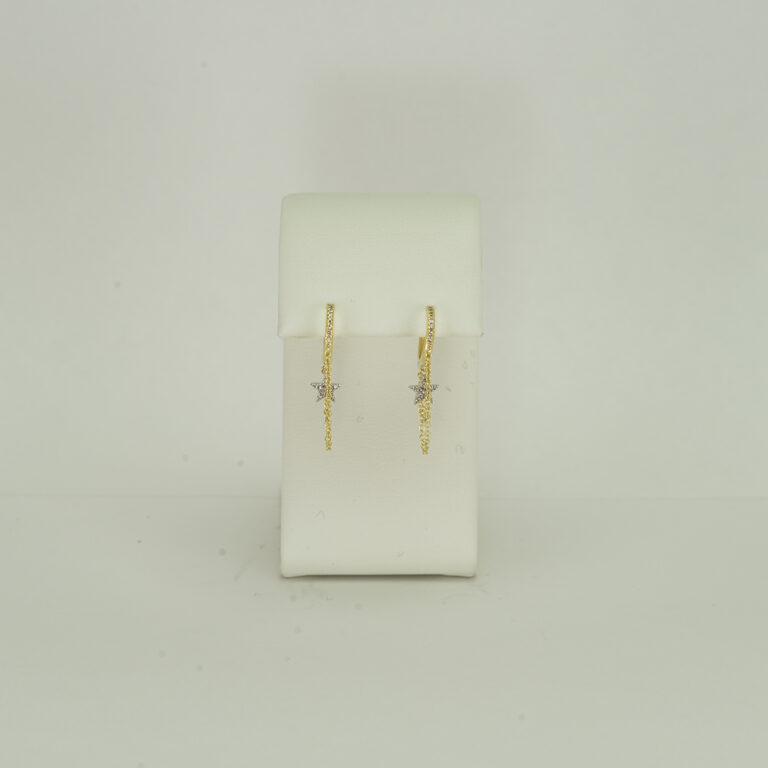 This pair of star earrings is from Meira T designs. The stars are white gold with 14kt white diamonds. The leverbacks are 14kt yellow gold.