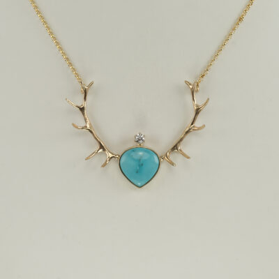Elk Antlers with Turquoise and Diamond Necklace