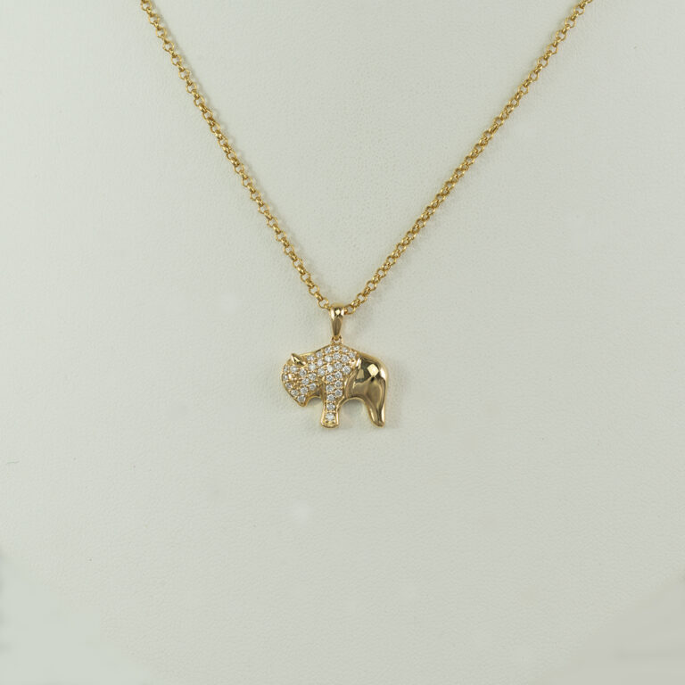14kt Yellow Gold Bison with White Diamonds