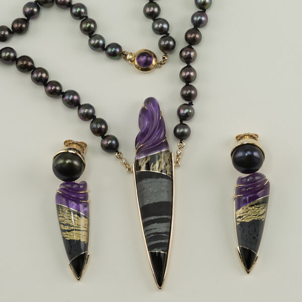 Intarsia with Amethyst, Black Jade, and Black Onyx Collection