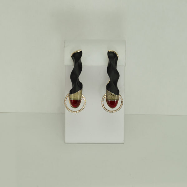 Intarsia: Sculpted Black Onyx and Fire Opal Earrings